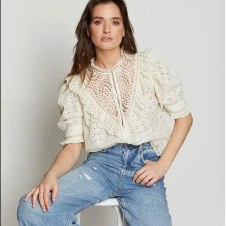 Nwt House Of Harlow 1960 Ecru Eyelet Top Medium
